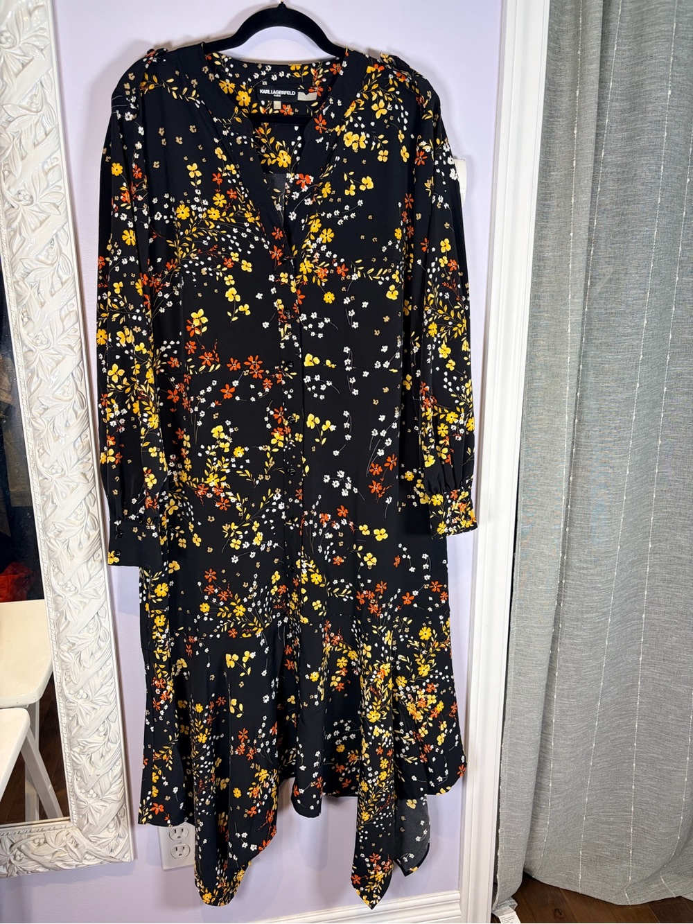 Karl Lagerfeld Black Floral Long Sleeve Dress